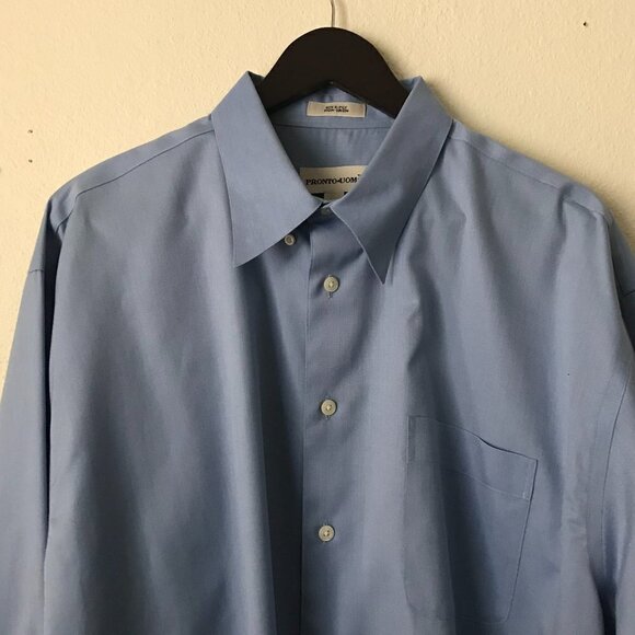 Pronto Uomo Men Light Blue 80s 2 Ply Non Iron Long Sleeve Button Up Shirt - Picture 1 of 12